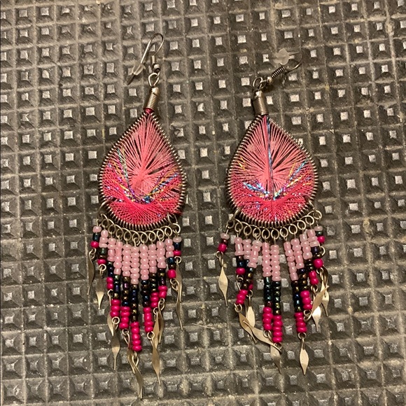 Unbranded Pink Sparkle and Beaded Dangle Earrings - Picture 1 of 6